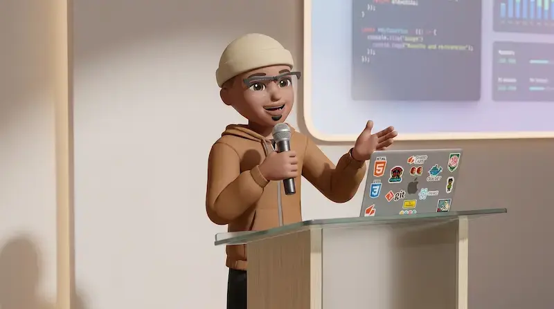 Developer speaking at a conference